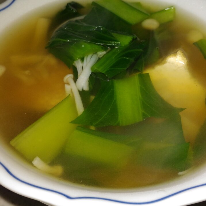 エノキと小松菜、厚揚げの和風スープ